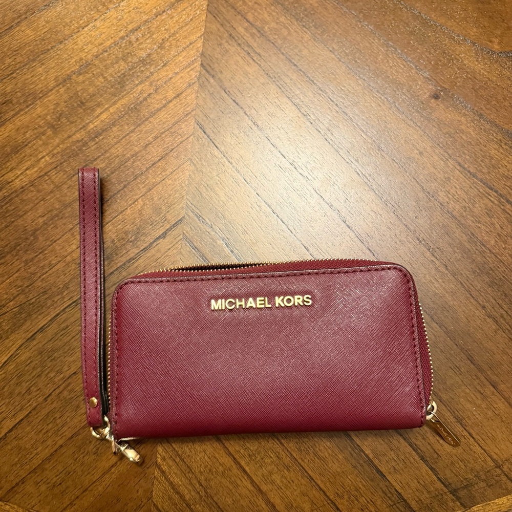 Michael Kors Burgundy Zip-Around Wristlet Wallet